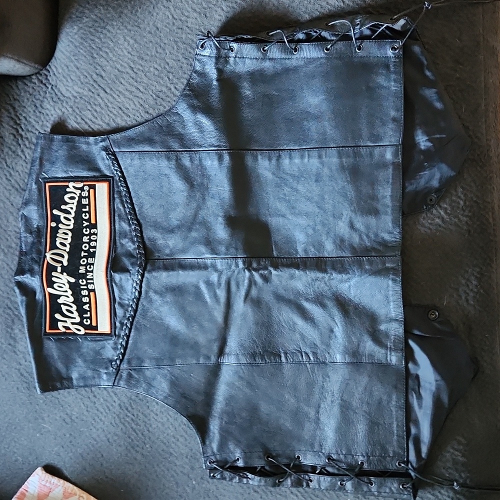 3XL Leather Vest Harley Davidson Patch